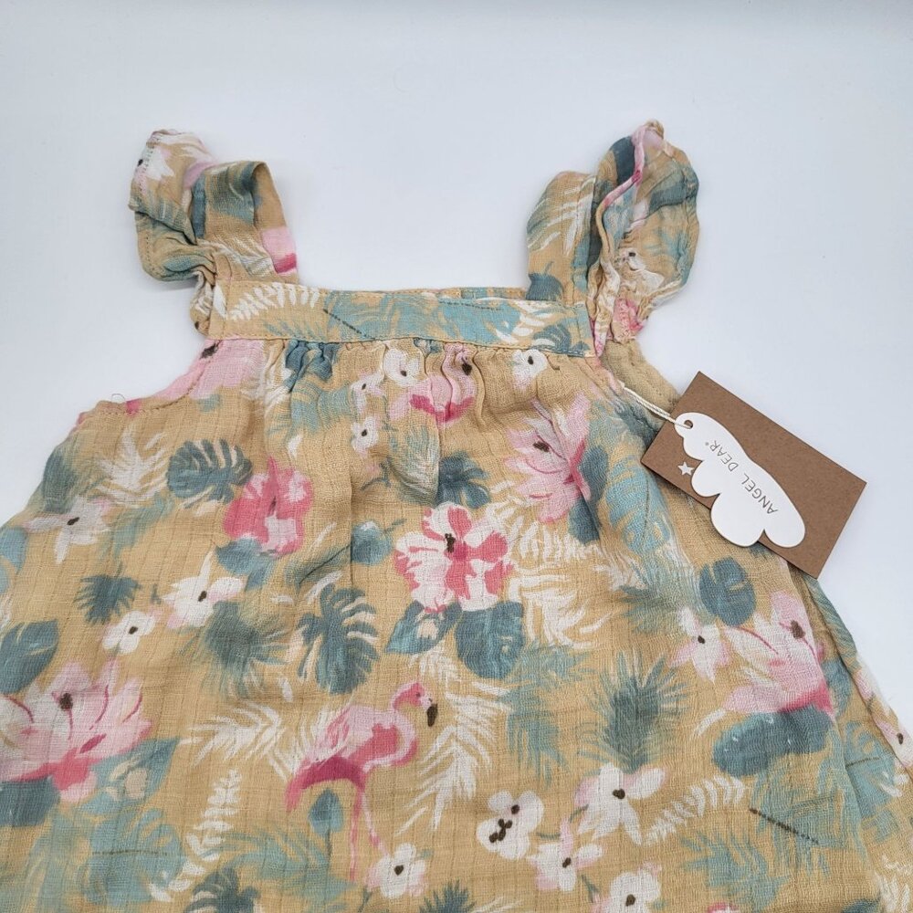 Angel Dear Baby 12-18M Floral Tropical Flamingo Sun Dress Romper w/Diaper Cover - Picture 4 of 7
